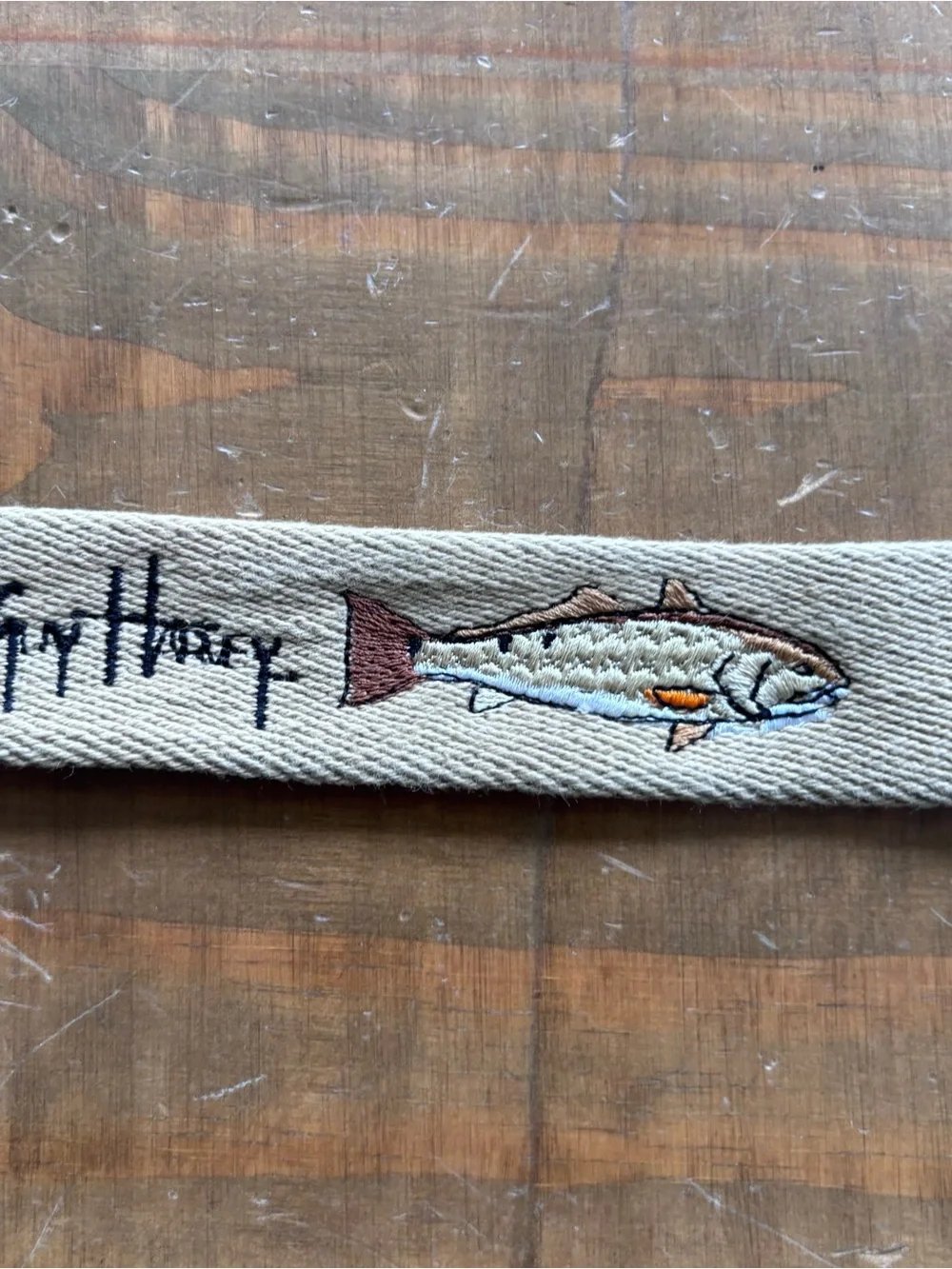 VTG Guy Harvey Embroidered Canvas/Leather Fish Belt-Men's Size 32-Fishing